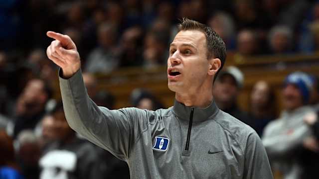 Duke basketball head coach Jon Scheyer versus Notre Dame